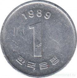 Монета. Южная Корея. 1 вона 1989 год.