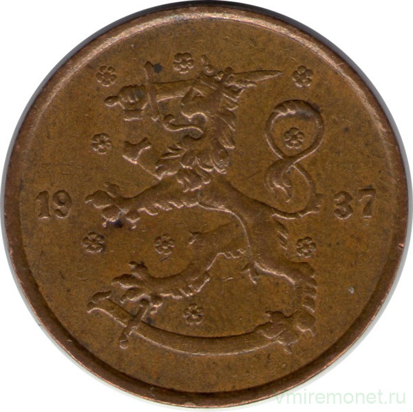 Монета. Финляндия. 5 пенни 1937 год.