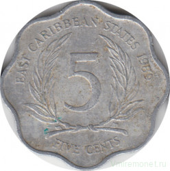 Монета. Восточные Карибские государства. 5 центов 1989 год.