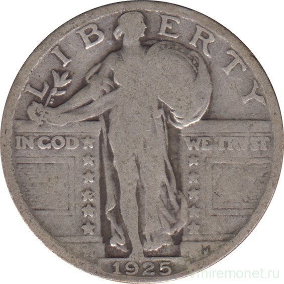 Монета. США. 25 центов 1925 год.