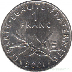 Монета. Франция. 1 франк 2001 год.