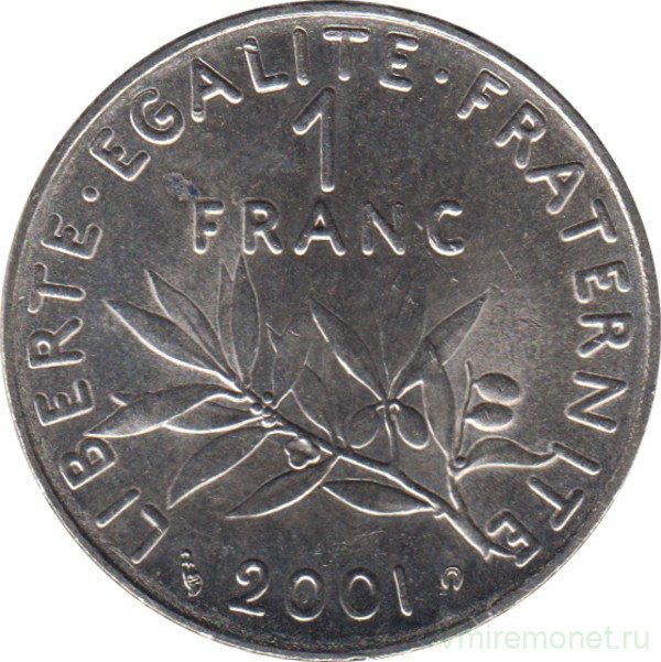 Монета. Франция. 1 франк 2001 год.