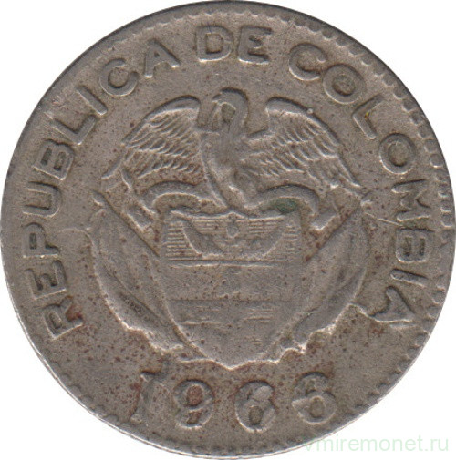 Монета. Колумбия. 10 сентаво 1966 год.