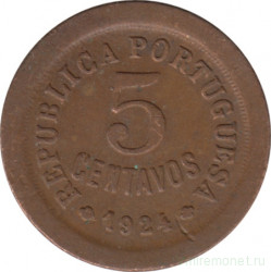 Монета. Португалия. 5 сентаво 1924 год.