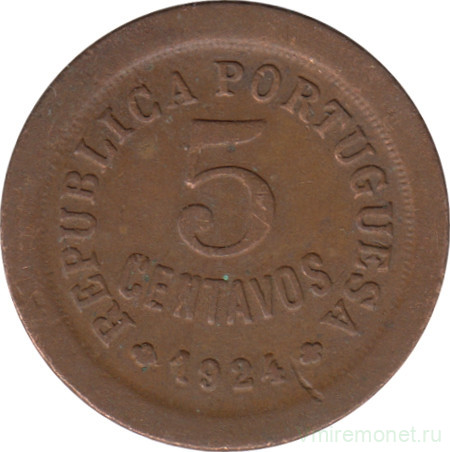 Монета. Португалия. 5 сентаво 1924 год.