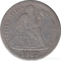 Монета. США. 10 центов 1887 год.