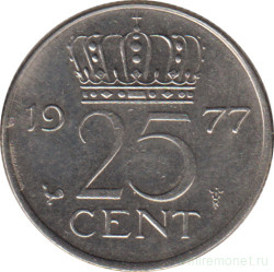 Монета. Нидерланды. 25 центов 1977 год.