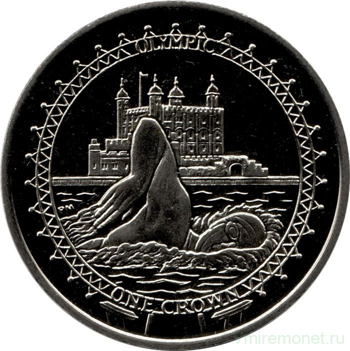 Монета. Великобритания. Остров Мэн. 1 крона 2010 год. XXX летние Олимпийские Игры, Лондон 2012. Плавание.