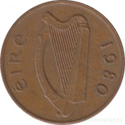 Монета. Ирландия. 1 пенни 1980 год.