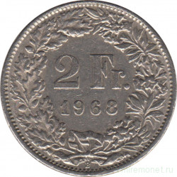 Монета. Швейцария. 2 франка 1968 год (B).