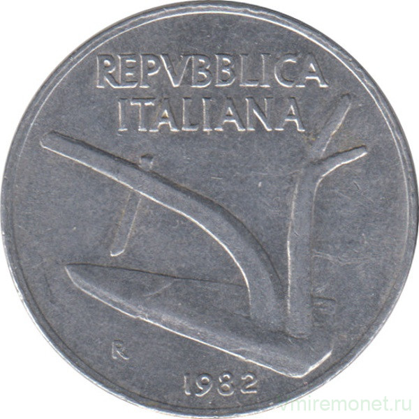 Монета. Италия. 10 лир 1982 год.
