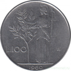 Монета. Италия. 100 лир 1960 год.