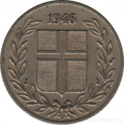 Монета. Исландия. 25 аурар 1946 год.