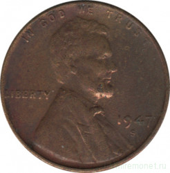 Монета. США. 1 цент 1947 год. Монетный двор S.