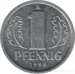 Монета. ГДР. 1 пфенниг 1988 год.