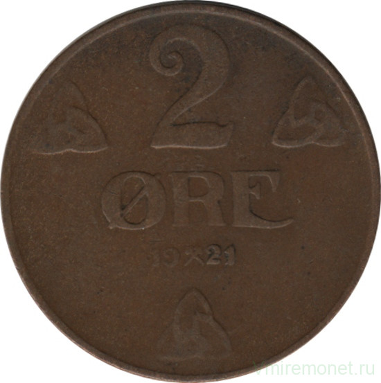 Монета. Норвегия. 2 эре 1921 год.