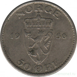 Монета. Норвегия. 50 эре 1956 год.