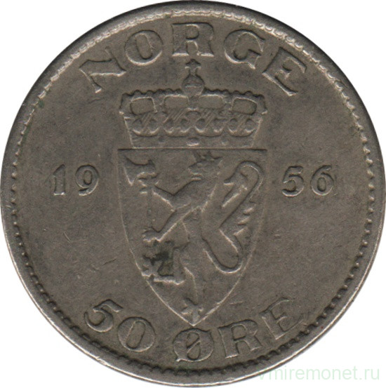 Монета. Норвегия. 50 эре 1956 год.