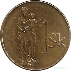 Монета. Словакия. 1 крона 1993 год.
