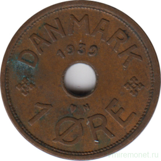 Монета. Дания. 1 эре 1939 год.