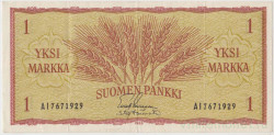Банкнота. Финляндия. 1 марка 1963 год. Тип 98A(8).