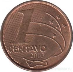 Монета. Бразилия. 1 сентаво 2003 год.