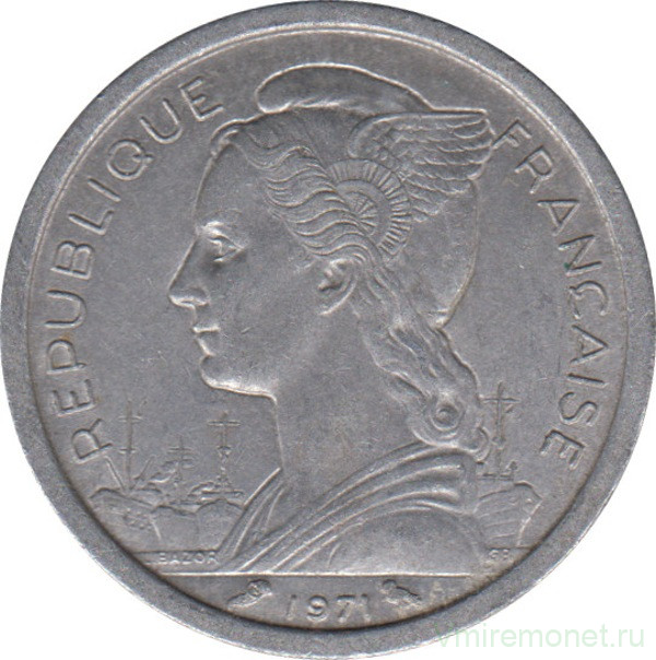 Монета. Реюньон. 1 франк 1971 год.