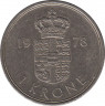  Монета. Дания. 1 крона 1978 год. ав.