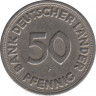 Монета. ФРГ. 50 пфеннигов 1949 год. Монетный двор - Штутгарт (F). рев.