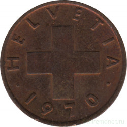 Монета. Швейцария. 2 раппена 1970 год.