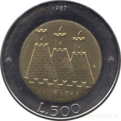 Монета. Сан-Марино. 500 лир 1987 год. 15 лет возобновления чеканки лиры.