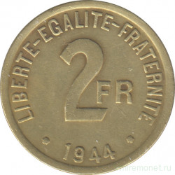 Монета. Франция. 2 франка 1944 год. Алюминиевая бронза.