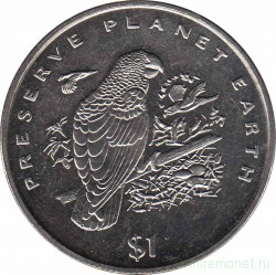 Монета. Либерия. 1 доллар 1996  год. Берегите Землю! Жако (одна птица).