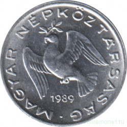 Монета. Венгрия. 10 филлеров 1989 год.