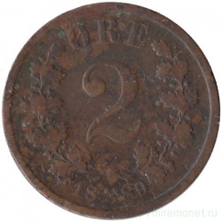 Монета. Норвегия. 2 эре 1889 год. 