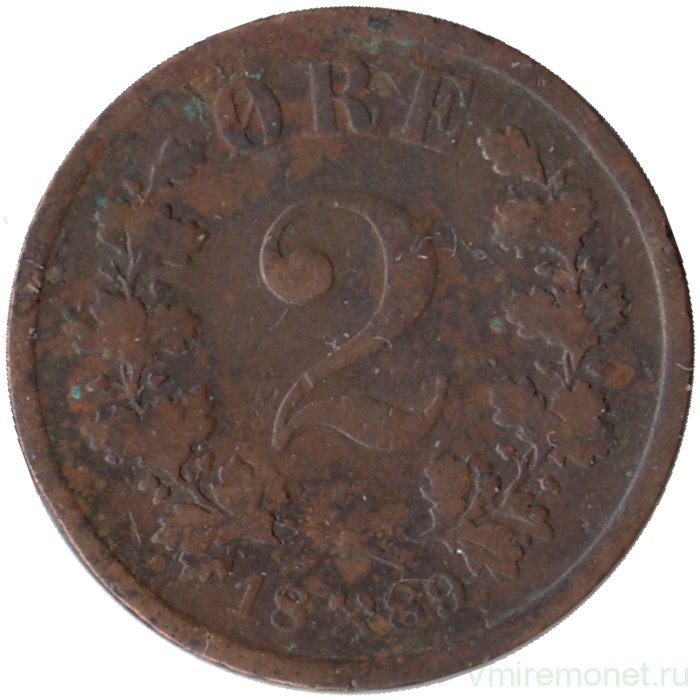 Монета. Норвегия. 2 эре 1889 год. 