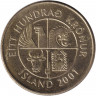 Монета. Исландия. 100 крон 2001 год.