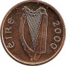 Аверс. Монета. Ирландия. 1 пенни 2000 год.