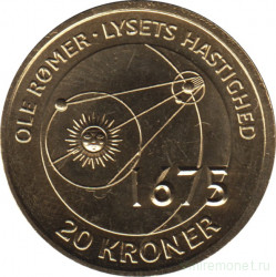 Монета. Дания. 20 крон 2013 год. Датские учёные - Оле Кристенсен Рёмер.