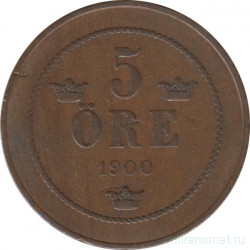 Монета. Швеция. 5 эре 1900 год.