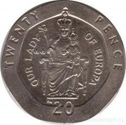 Монета. Гибралтар. 20 пенсов 1999 год.