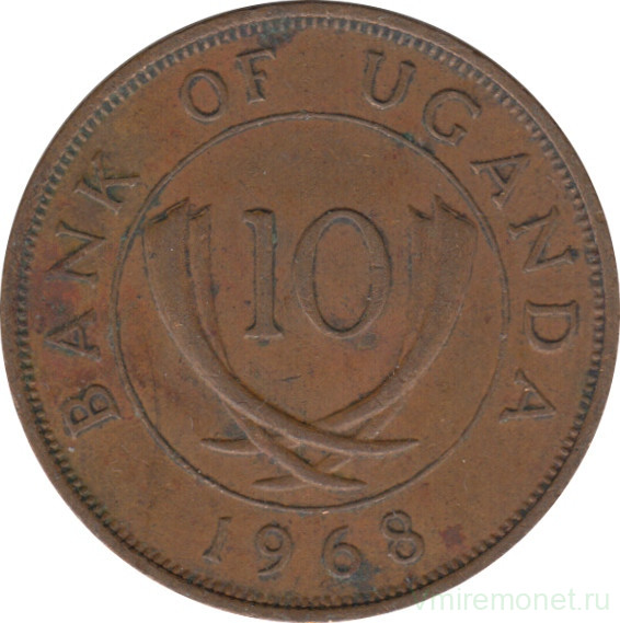 Монета. Уганда. 10 центов 1968 год.