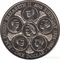 Монета. Острова Кука. 1 доллар 1986 год. 60 лет со дня рождения королевы Елизаветы II.