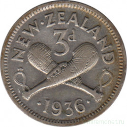Монета. Новая Зеландия. 3 пенса 1936 год.
