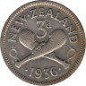 Монета. Новая Зеландия. 3 пенса 1936 год. ав.