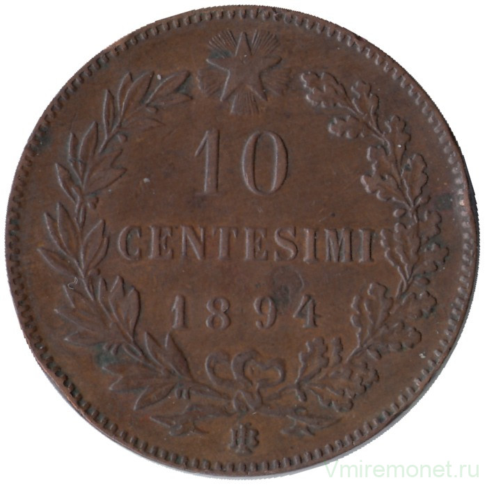 Монета. Италия. 10 чентезимо 1894 год. BI.