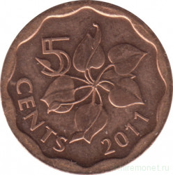 Монета. Свазиленд. 5 центов 2011 год.
