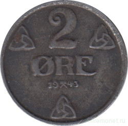 Монета. Норвегия. 2 эре 1943 год.
