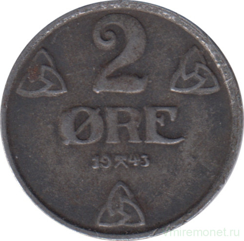 Монета. Норвегия. 2 эре 1943 год.