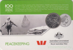 Монета. Австралия. 20 центов 2016 год. От АНЗАК до Афганистана. Миротворцы. В блистере.